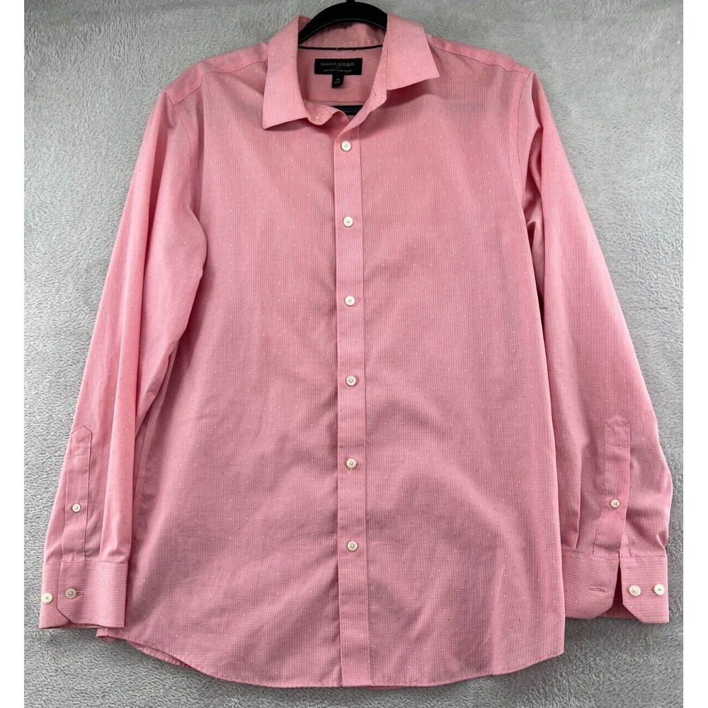 Banana Republic Shirt Men's M Pink Micro Check Button Up Non-Iron Standard Fit